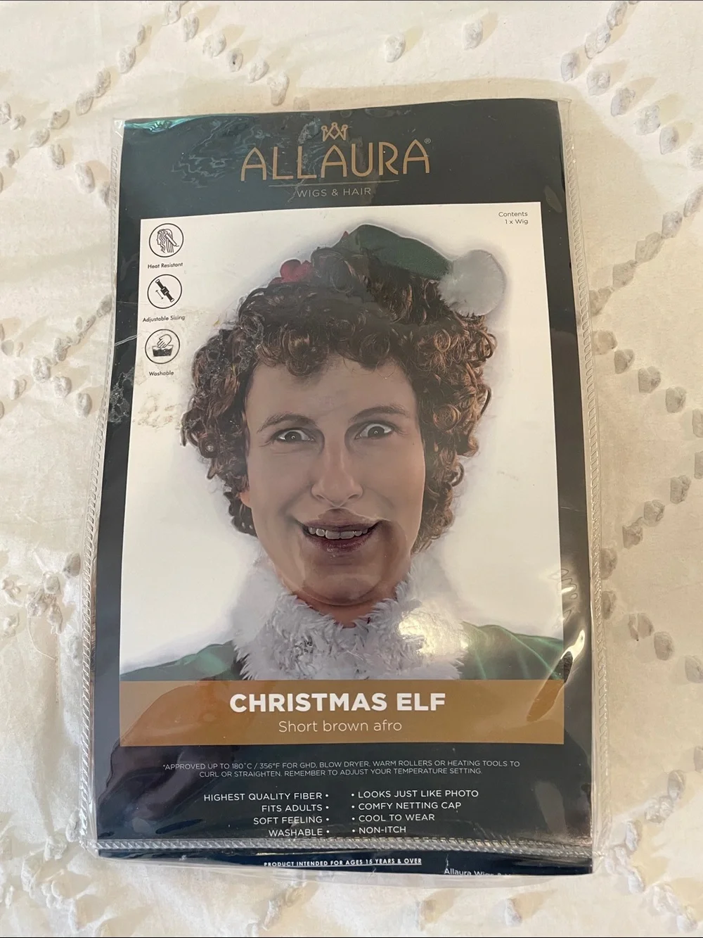 Bad Elf Wig Napoleon Brown Afro 70s Disco Buddy Elf Costume nwt